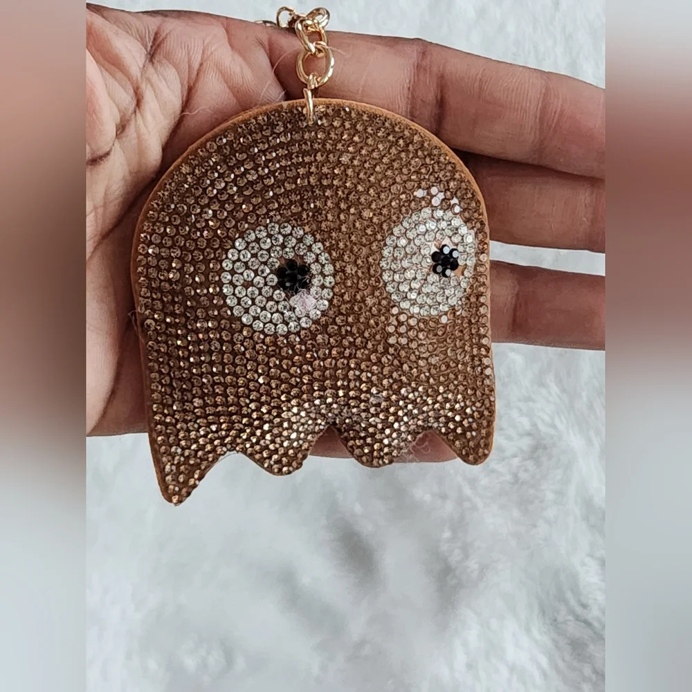 Pacman Brown Ghost Rhinestone Keychain Video Game Bag Charm - Picture 4 of 4